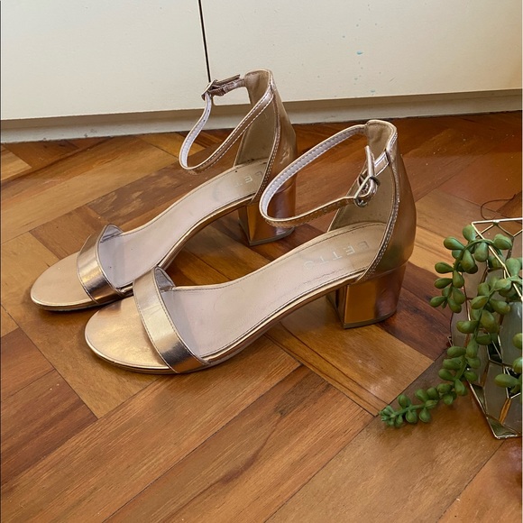 Betts Rose Gold Chunky Heeled Sandals 
